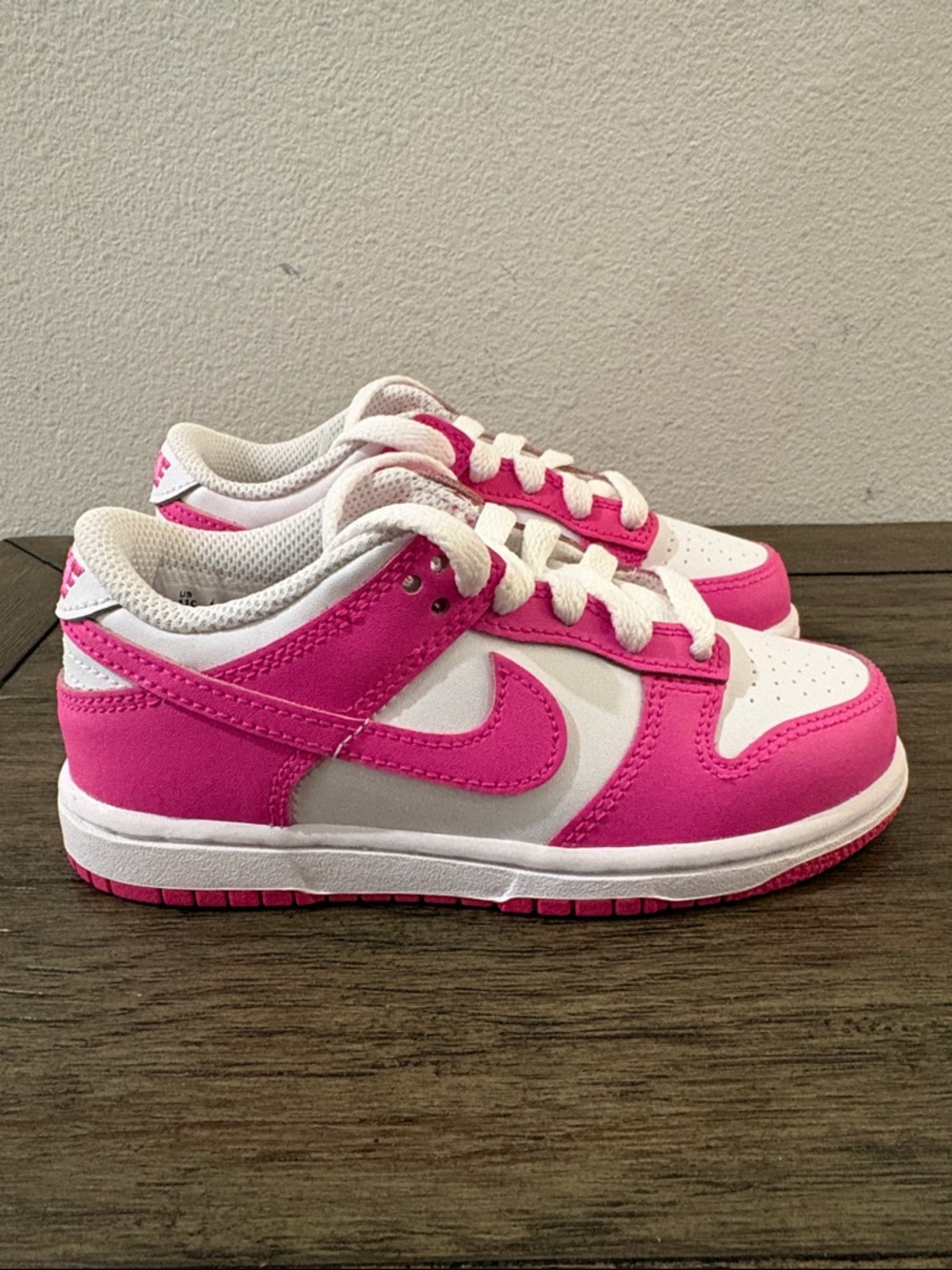 NIB [Nike] Dunk Low Top Shoes Sneakers Fuchsia Pink/White Little Kids Youth 11 C - Picture 7 of 16